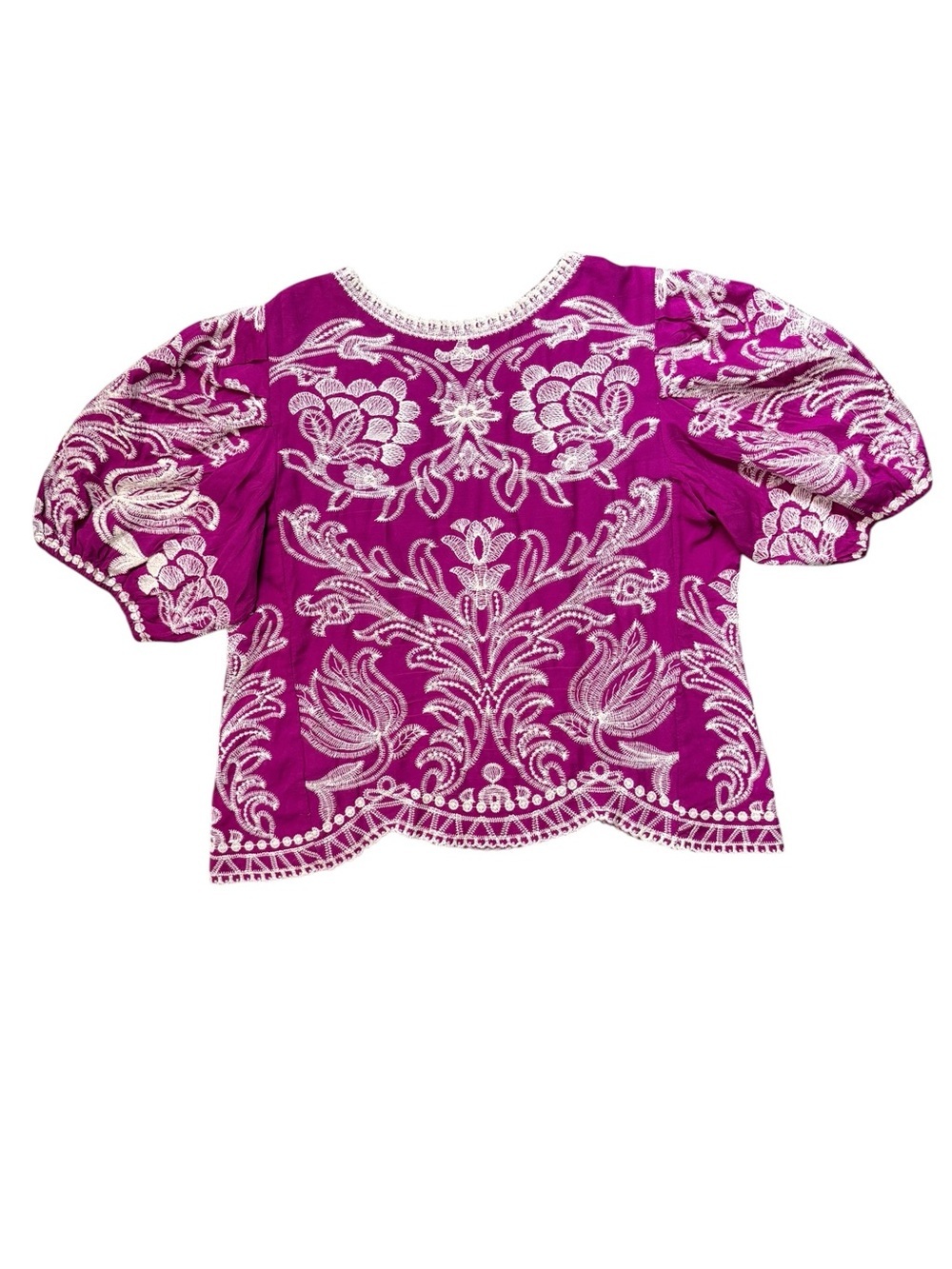 Solitaire Embroidered Magenta Puff Sleeve Boho Blouse Top Size L - Picture 4 of 13